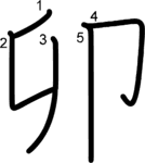 kanji stroke order for 卯