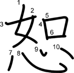 kanji stroke order for 恕
