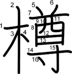 kanji stroke order for 樽