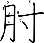 kanji stroke order for 肘