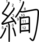 kanji stroke order for 絢