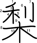 kanji stroke order for 梨